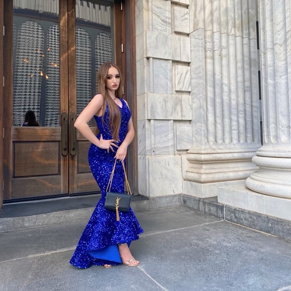 Royal blue maxi sequin evening gown prom dress - Picture 5 of 7